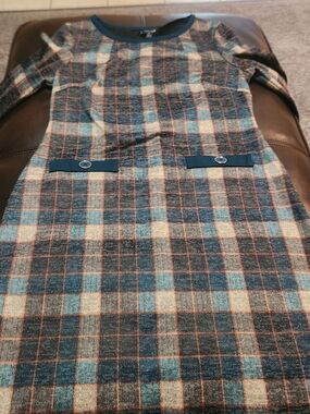 Connected Apparel Plaid Knit Sheath Dress Boho Academia Dark Mallard 6